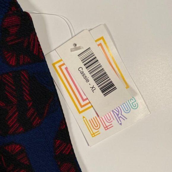 LuLaRoe CASSIE Pencil Skirt Blue Black Red Feather L Large Ladybugs NWT HTF - Picture 3 of 5